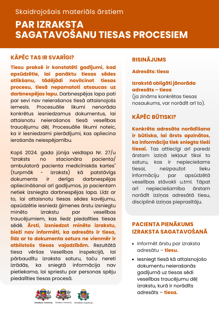 Teksts ar skaidrojumu par izraksta sagatavošanu tiesas procesiem (1. lapa)