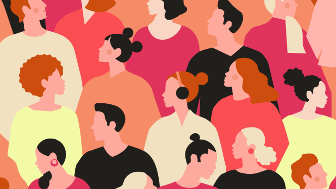 Animēta afiša ar cilvēku sejām