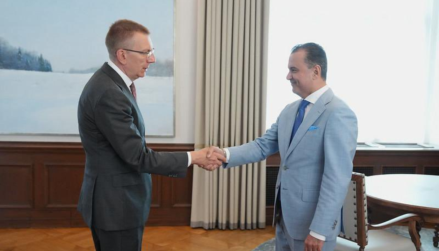 Hosams Abu Meri ar Valsts prezidentu Edgaru Rinkēviču pārrunā universitātes slimnīcu attīstības projektu īstenošanu